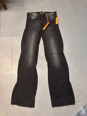 Taker Baggy Jeans Mens 32 X 38 Black Curved Leg Seam Stacked Stretch New